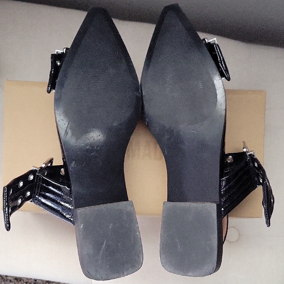 Steve Madden Graya Black Flats with Silver Buckles and Grommet Detail - Picture 8 of 11